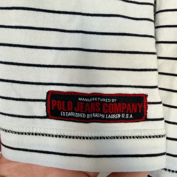 Vintage Polo Ralph Lauren Navy Striped Long Sleeve Tee - Picture 2 of 5